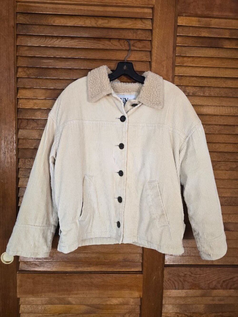 Corduroy Sherpa Lined Jacket Women's M Beige NY Jeans Cotton